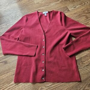 Silk Blend Women's Button Front Lightweight Cardigan Top Charter Club Medium Red